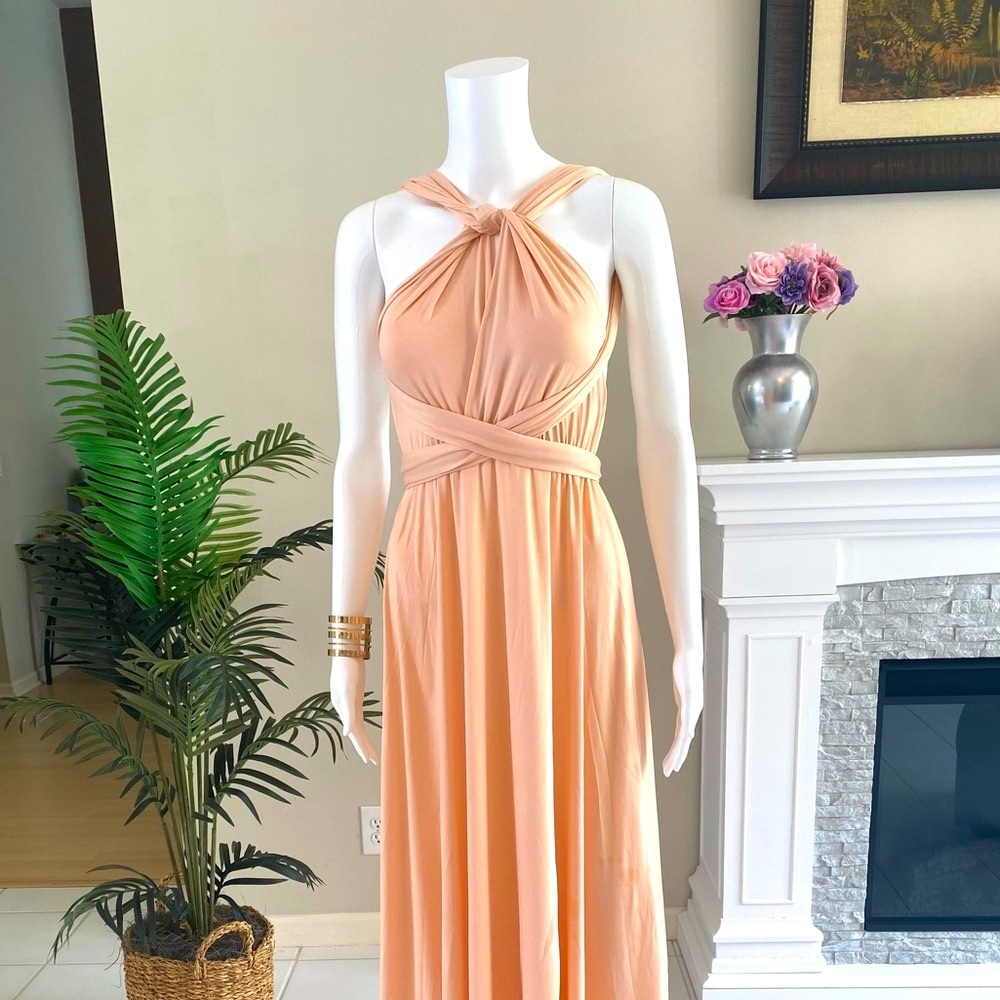 Isla Posh Convertible Infinity Maxi Dress in Beige